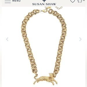 Susan Shaw Gold Tone Chain Necklace with Leopard Pendant